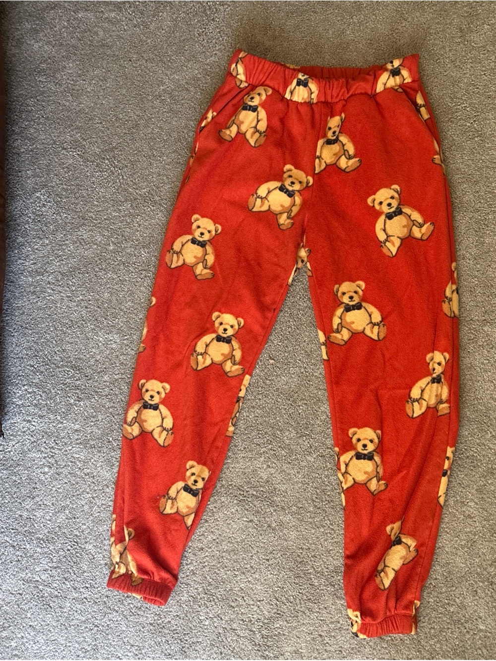 Red Orange Teddy Bear Fleece Joggers